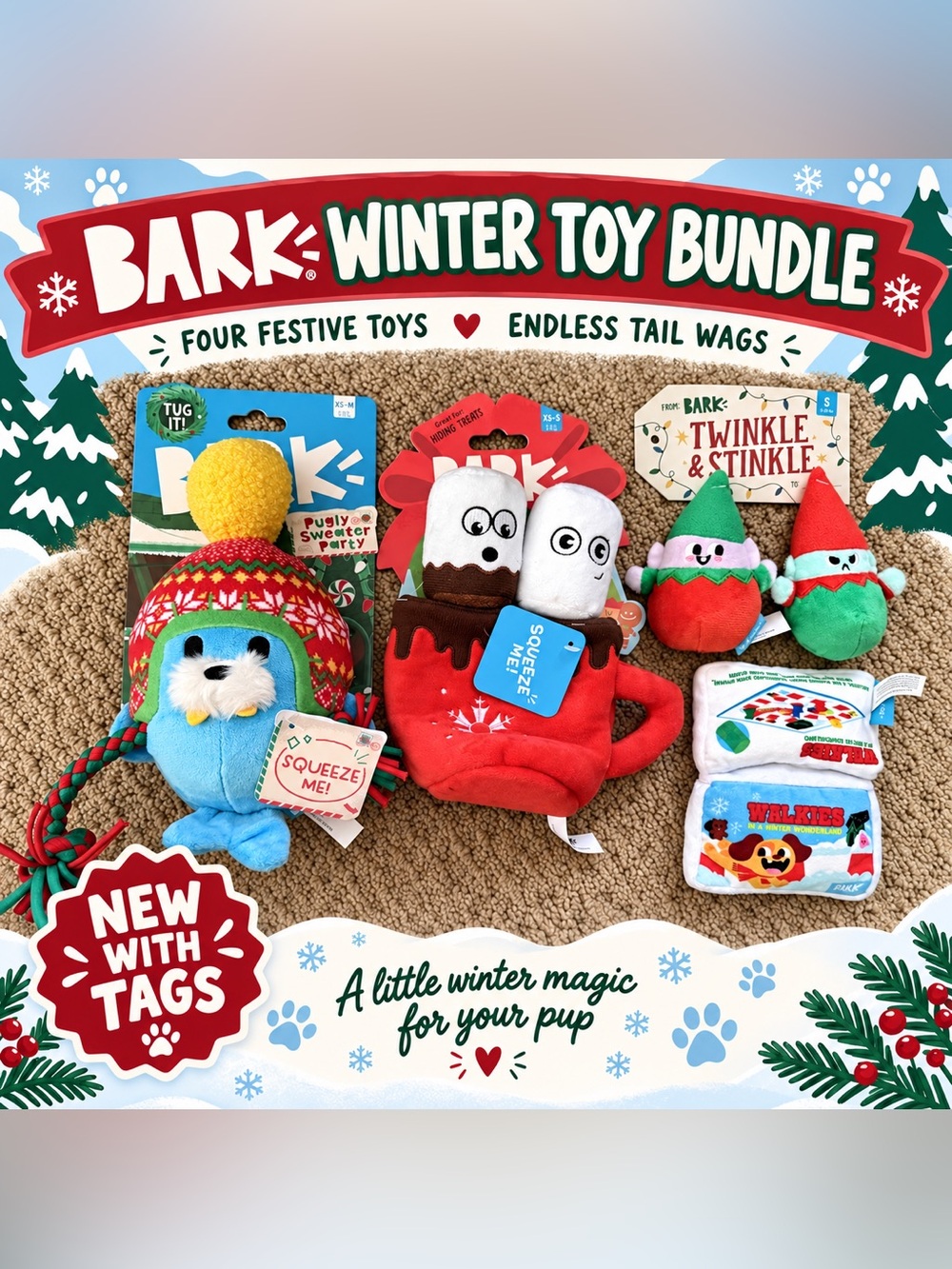 BARK Holiday Dog Toy Bundle – 4 New With Tags